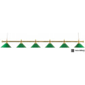 Luminaire billard en laiton, 6 coupoles vertes