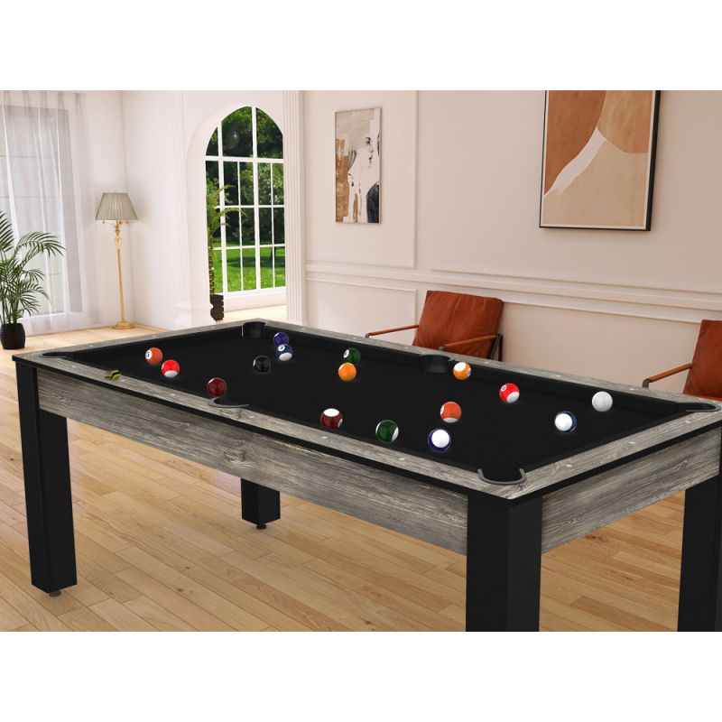 Table à Manger Transformable en Billard 6FT Bois et Pieds Noirs -  Multifonction, Design Élégant