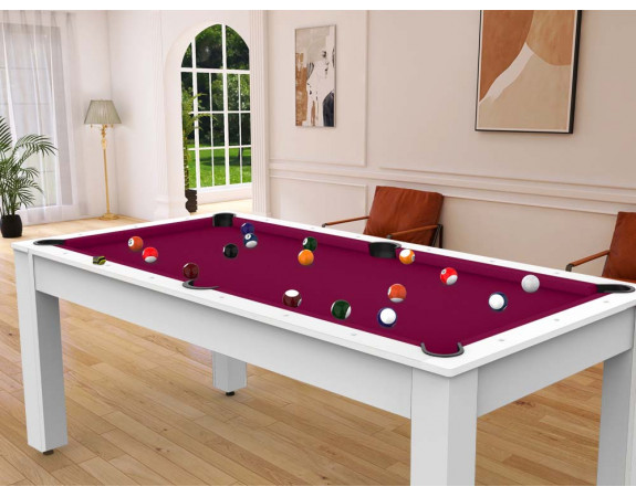 Billard de salon, Billard Domestic pool blanc tapis violet.