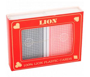 x2 jeu de cartes Poker LION 100% Plastique, Rouge
