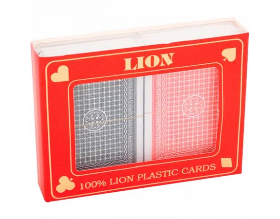 x2 jeu de cartes Poker LION 100% Plastique, Rouge