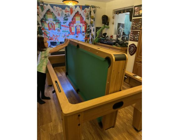 Table rotative Billard + Air Hockey + ping-pong et table bois clair 7FT