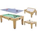 Table rotative Billard + Air Hockey + ping-pong et table bois clair 7FT