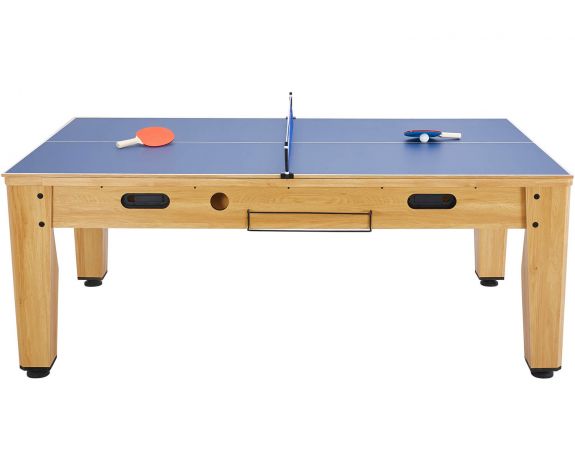 Table rotative Billard + Air Hockey + ping-pong et table bois clair 7FT