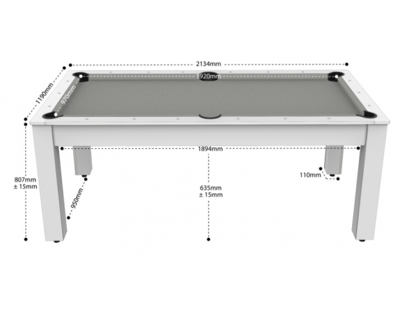 Billard Convertible Delhi Blanc laqué 7FT