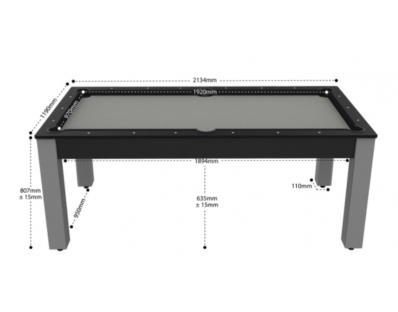 Billard Convertible Delhi Noir pieds gris 7FT