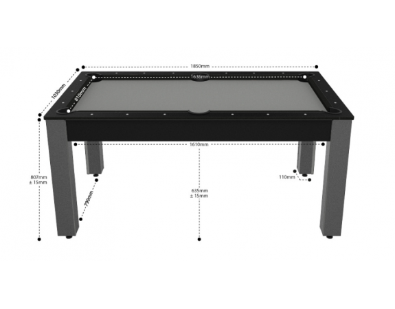 Billard Convertible Delhi Noir pieds gris 6 FT