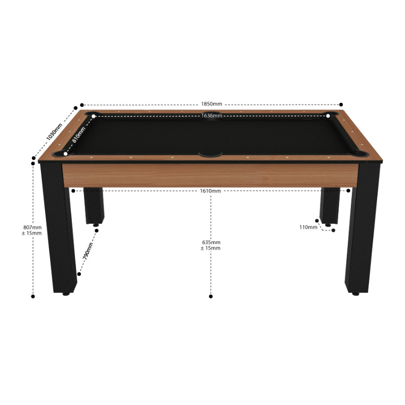 Table à Manger Transformable en Billard 6FT Bois et Pieds Noirs