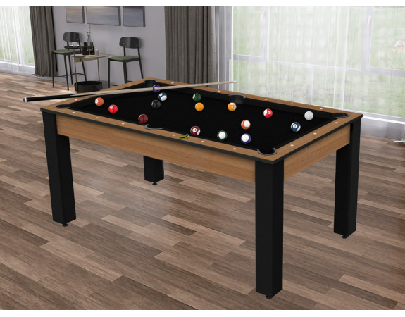 Billard convertible Delhi Bois Foncé Boisé pieds noirs 6FT