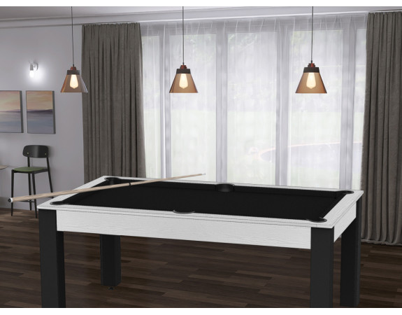 Billard Convertible Delhi Blanc Boisé pieds noirs 6FT