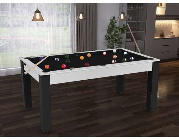 Billard Convertible Delhi Blanc Boisé pieds noirs 6FT