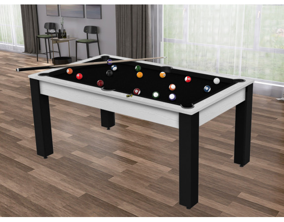 Billard Convertible Delhi Blanc Boisé pieds noirs 6FT