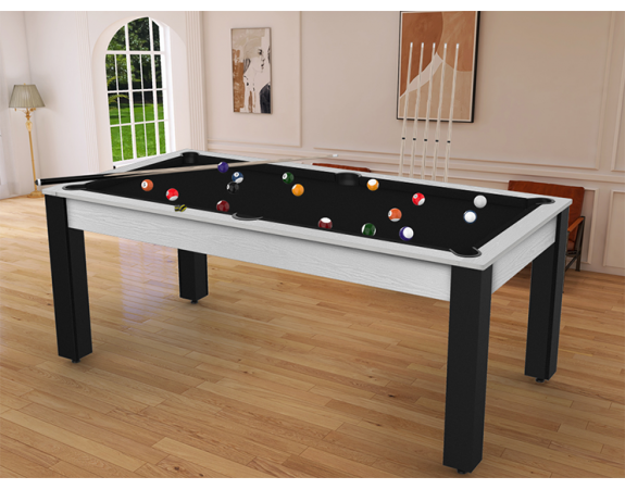 Billard Convertible Delhi Blanc Boisé pieds noirs 6FT