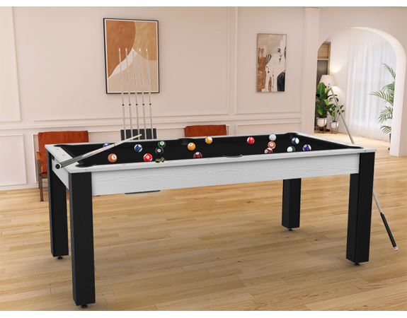 Billard Convertible Delhi Blanc Boisé pieds noirs 6FT