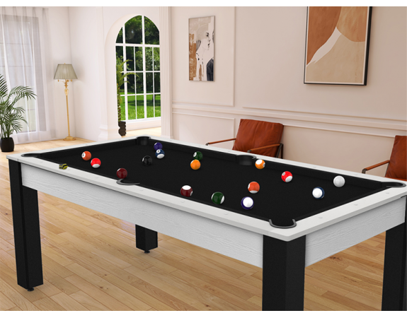 Billard Convertible Delhi Blanc Boisé pieds noirs 6FT