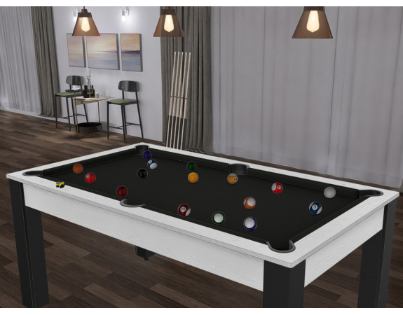 Billard Convertible Delhi Blanc Boisé pieds noirs 7FT