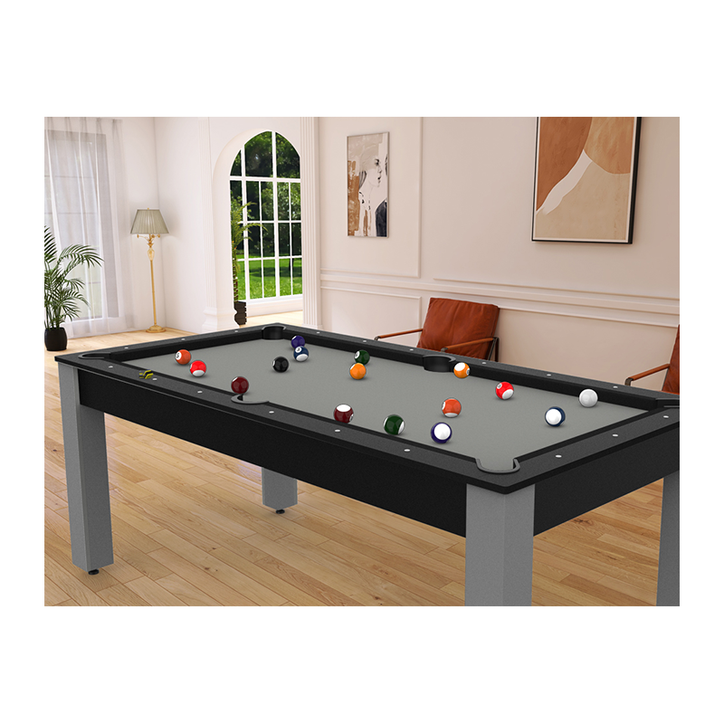 Table à Manger Transformable en Billard 7FT Bois et Pieds Noirs